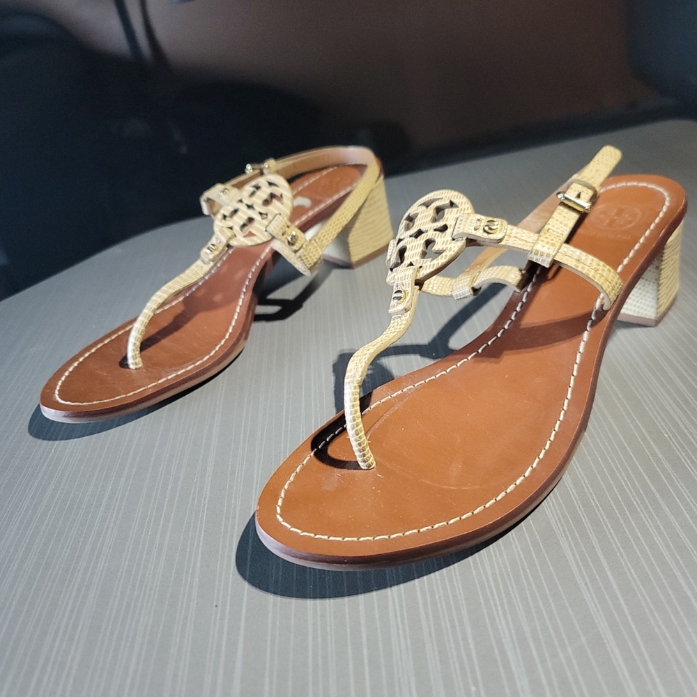 Tory Burch Cream/Tan Block Heeled Sandle Women's 8.5M